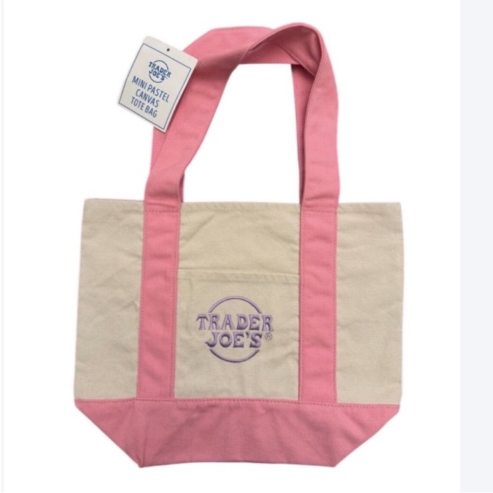 NWT Trader Joe’s Pink Pastel Mini Canvas Tote Bag